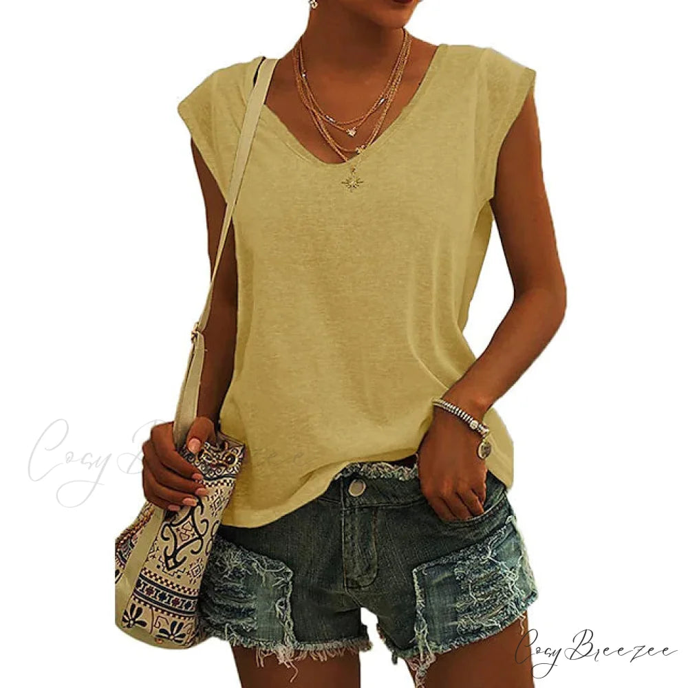 Arm Casual Women’s Cap Tank Loose Fit Top Yellow / S