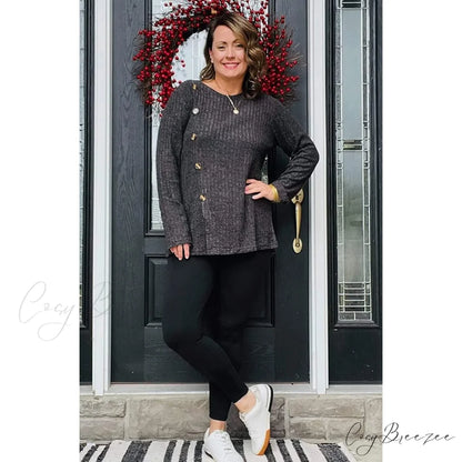 Arm Crew for Top with Neck Buttons Side Long Tunic Women