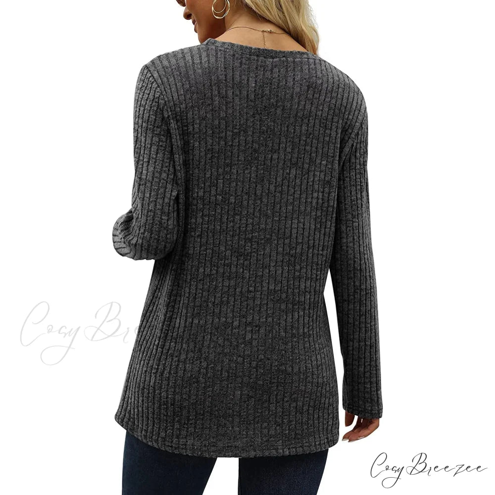 Arm Crew for Top with Neck Buttons Side Long Tunic Women