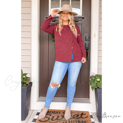 Arm Crew for Top with Neck Buttons Side Long Tunic Women