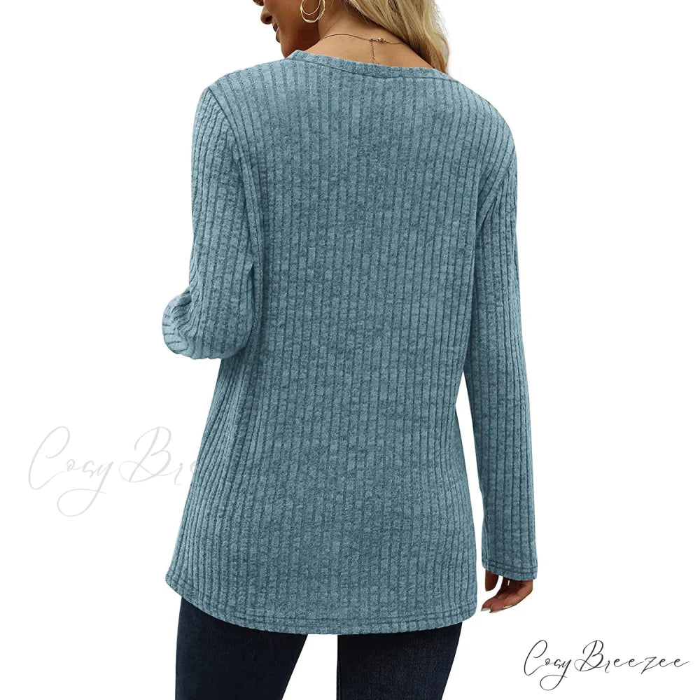 Arm Crew for Top with Neck Buttons Side Long Tunic Women