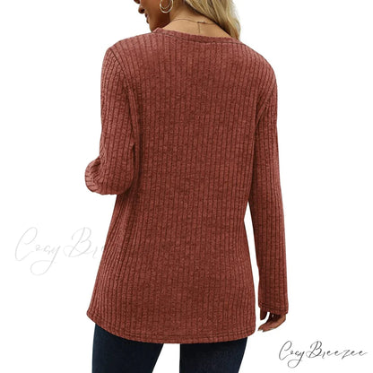 Arm Crew for Top with Neck Buttons Side Long Tunic Women