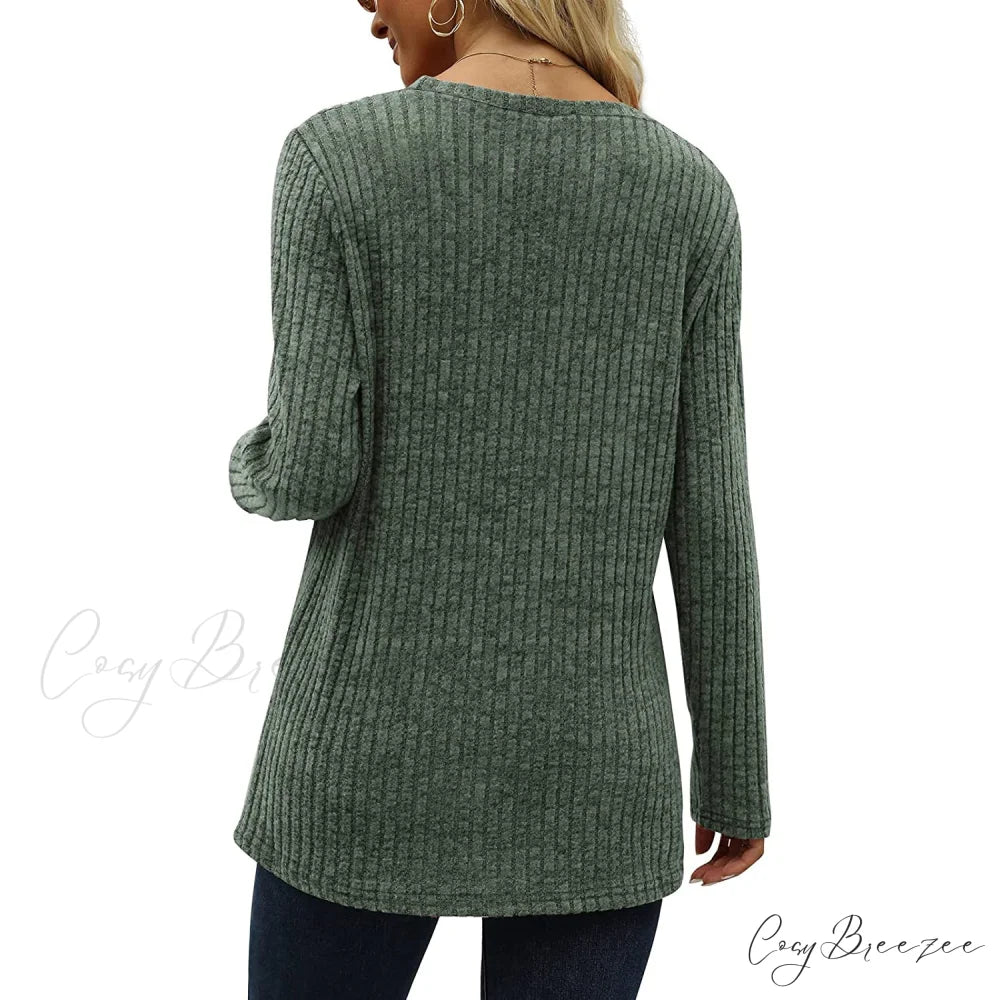 Arm Crew for Top with Neck Buttons Side Long Tunic Women