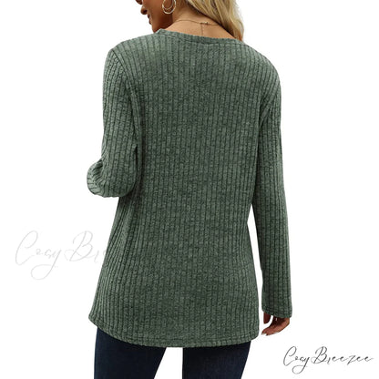 Arm Crew for Top with Neck Buttons Side Long Tunic Women