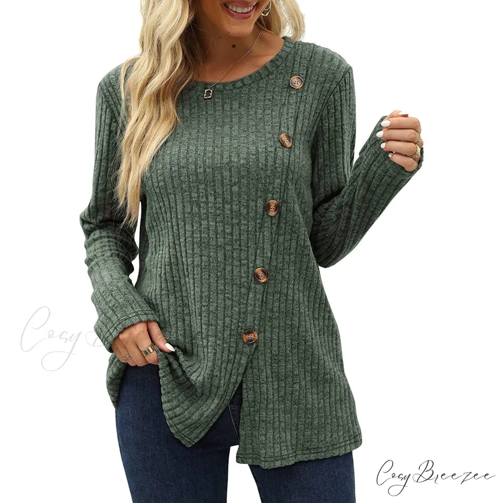 Arm Crew for Top with Neck Buttons Side Long Tunic Women