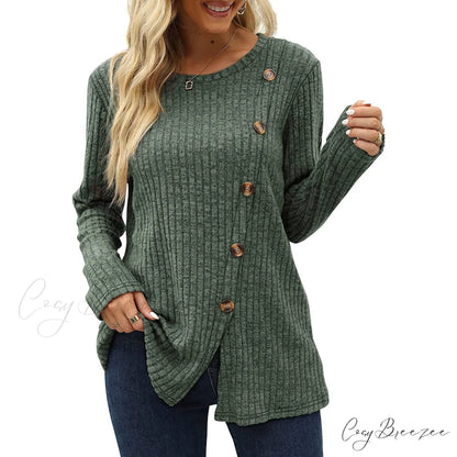 Arm Crew for Top with Neck Buttons Side Long Tunic Women