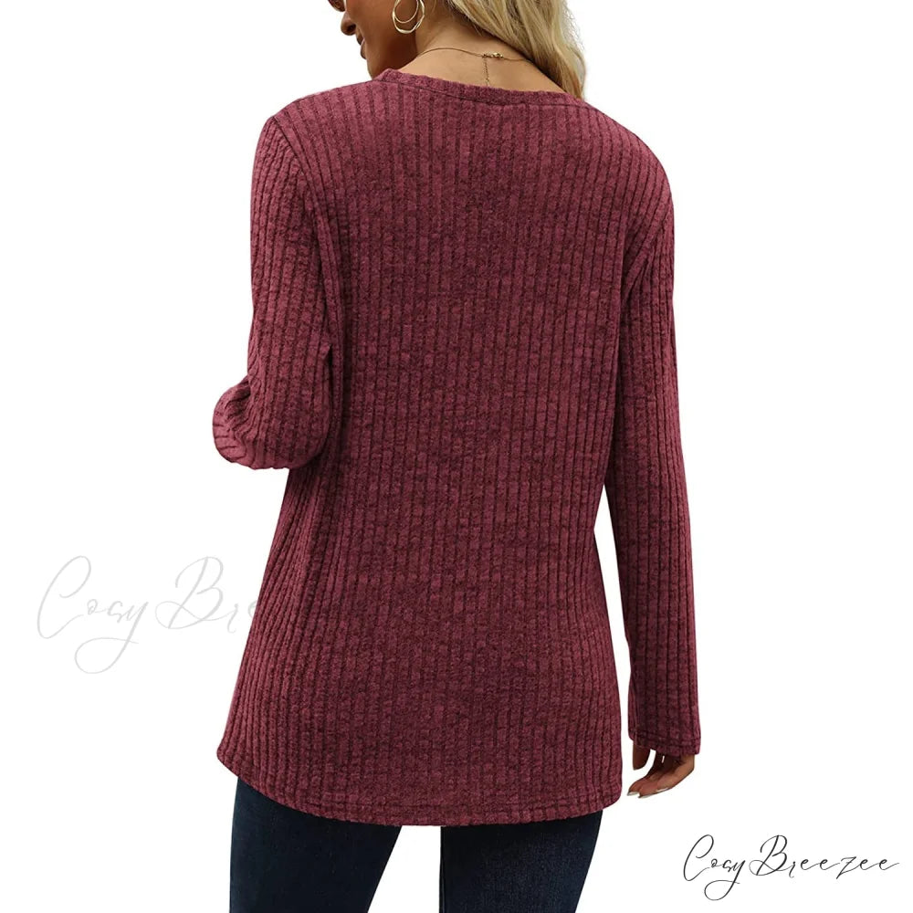 Arm Crew for Top with Neck Buttons Side Long Tunic Women
