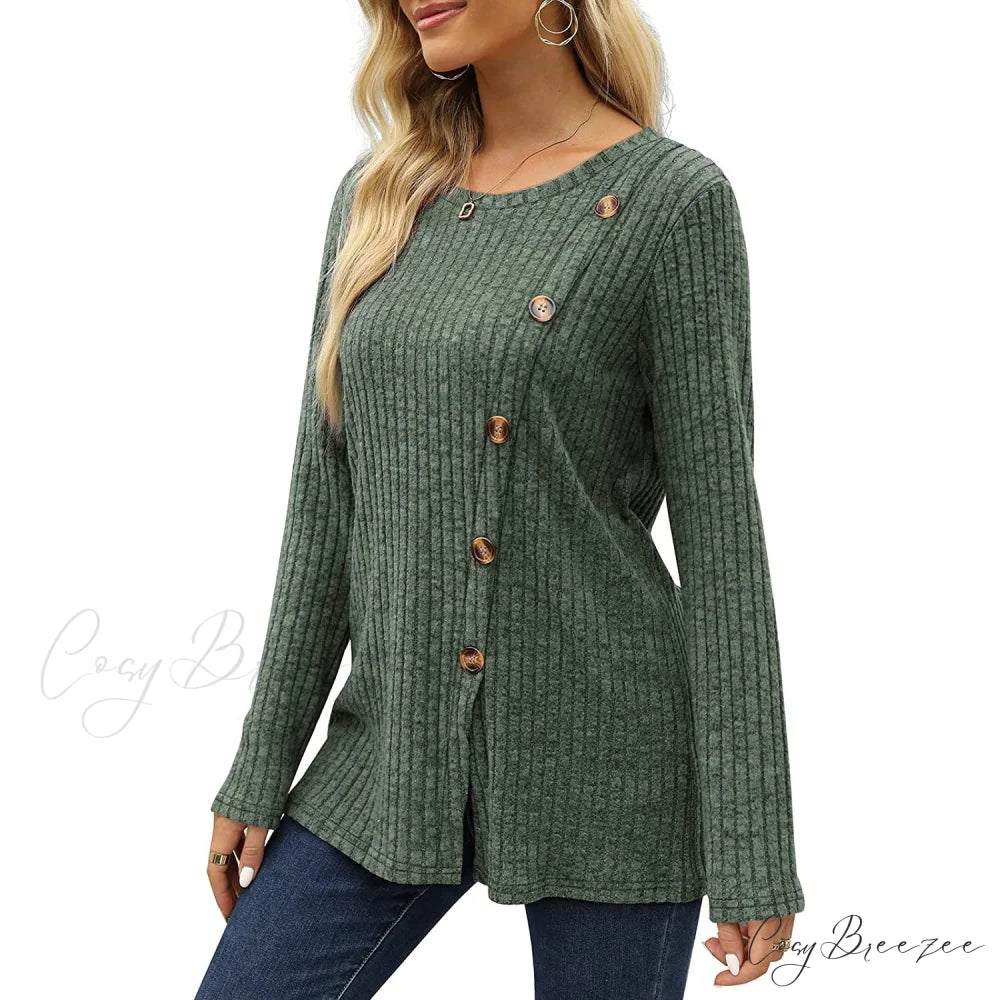 Arm Crew for Top with Neck Buttons Side Long Tunic Women