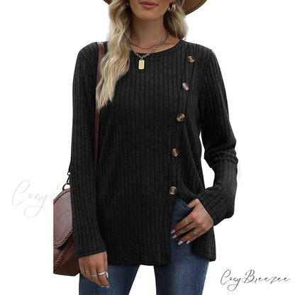 Arm Crew for Top with Neck Buttons Side Long Tunic Women Black / S
