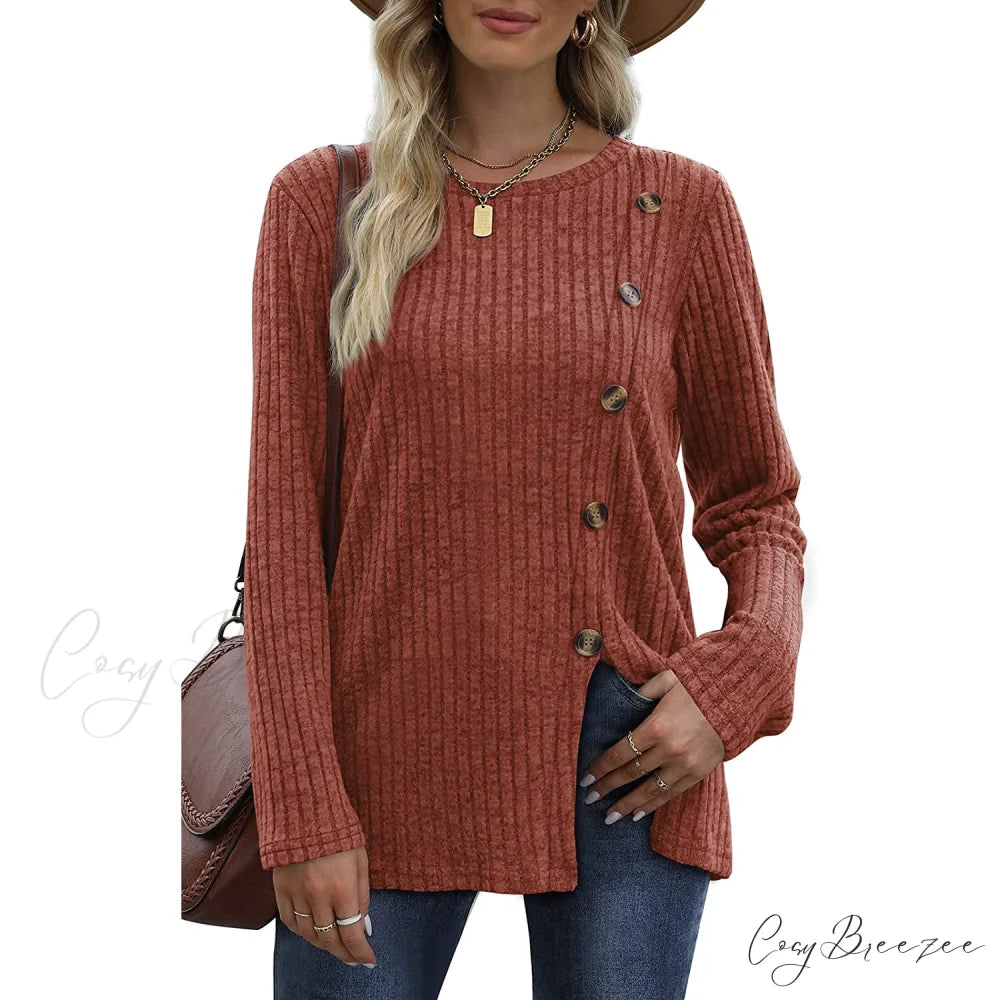 Arm Crew for Top with Neck Buttons Side Long Tunic Women Orange / S