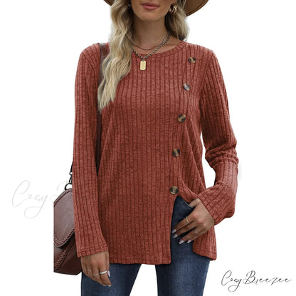 Arm Crew for Top with Neck Buttons Side Long Tunic Women Orange / S