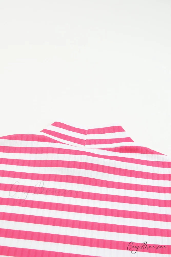 Arm Design Long Textured Pink Knit Striped Tee