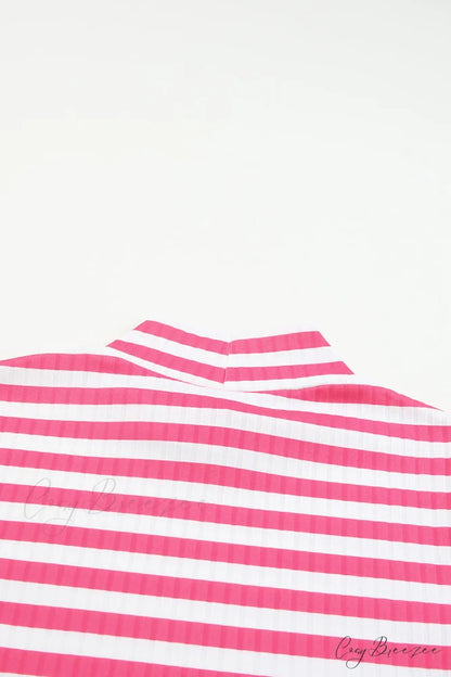 Arm Design Long Textured Pink Knit Striped Tee