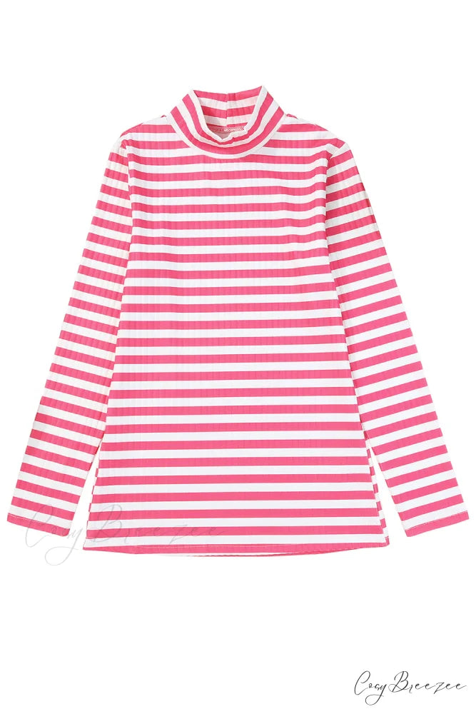 Arm Design Long Textured Pink Knit Striped Tee