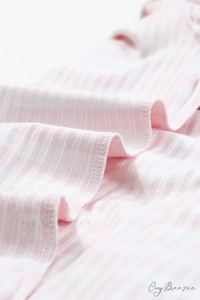 Arm Design Long Textured Pink Knit Striped Tee