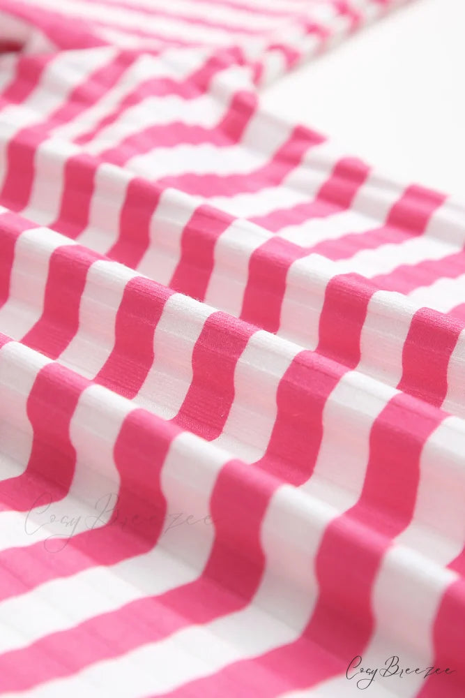 Arm Design Long Textured Pink Knit Striped Tee