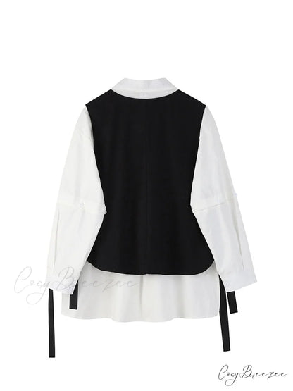 Arm Fashion Women’s Long Vest with Set Style Two-Piece Streetwear Loose and Tooling Shirt