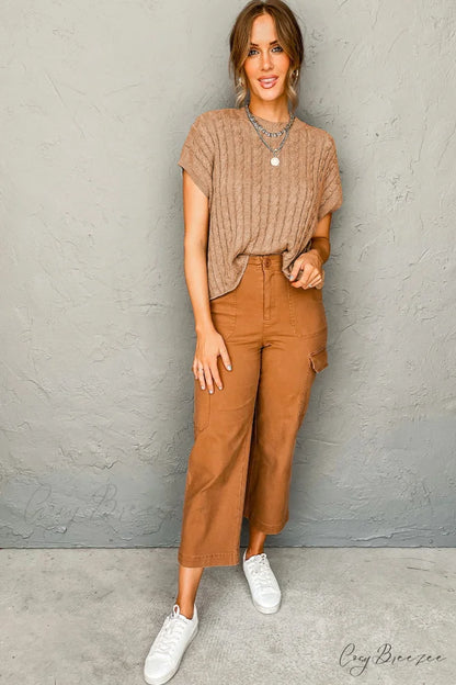 Arm French Knit Beige Brief Cable Sweater