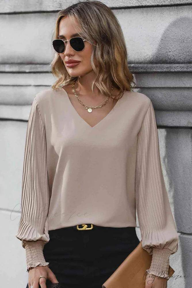 Arm Lantern Folded V-Neck Blouse Mocha / S