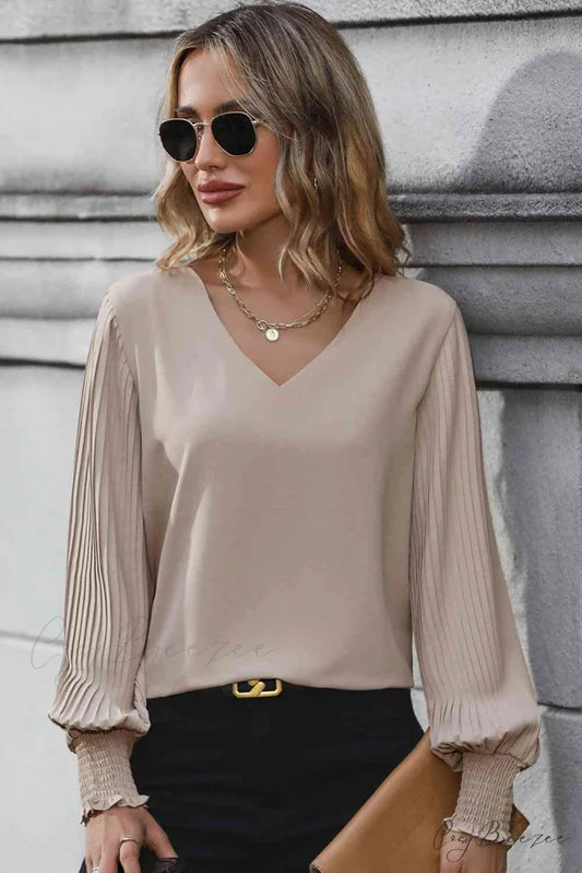 Arm Lantern Folded V-Neck Blouse Mocha / S