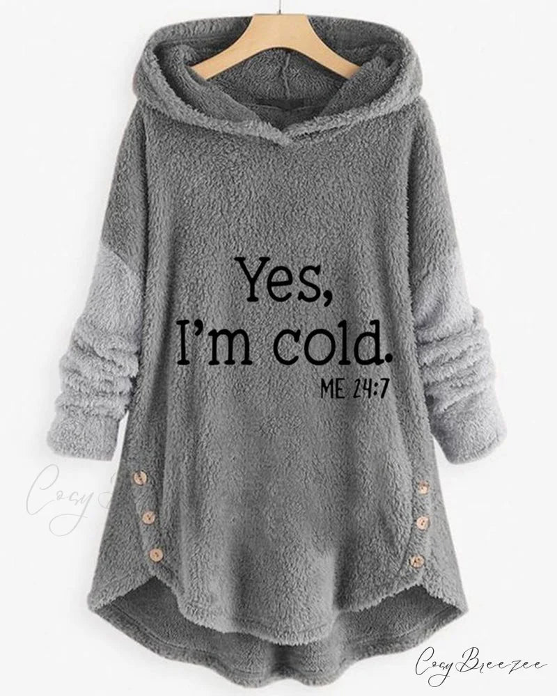 Arm Long Hoodie Top Tunic Casual with Print Gray / S