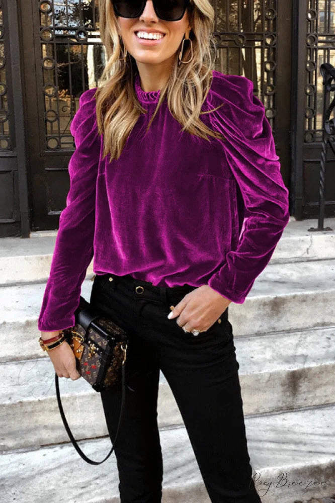 Arm Long Top Velvet Puff for Women Rose / S