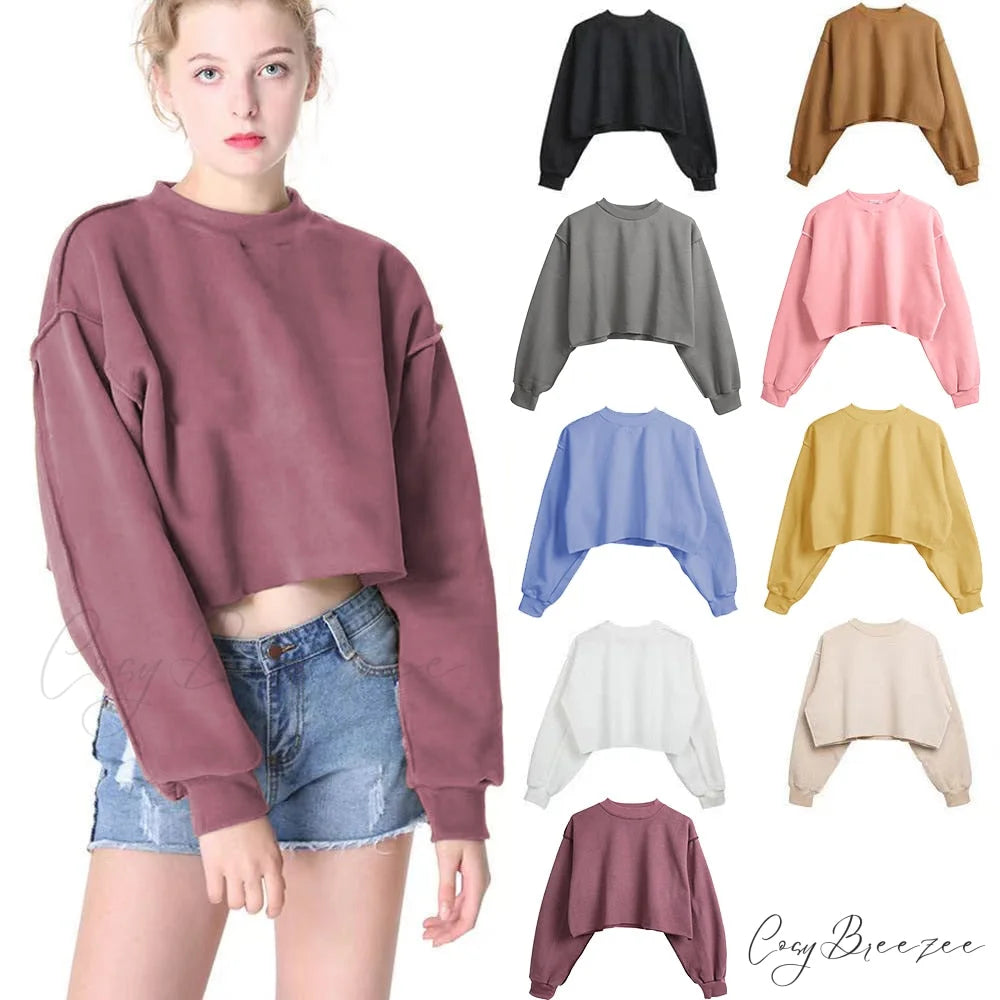 Arm Loose Hoodie Oversized Size Crop Fit - Long Cotton Harajuku - Streetwear Casual - Plus - Women’s Pullover Ropa
