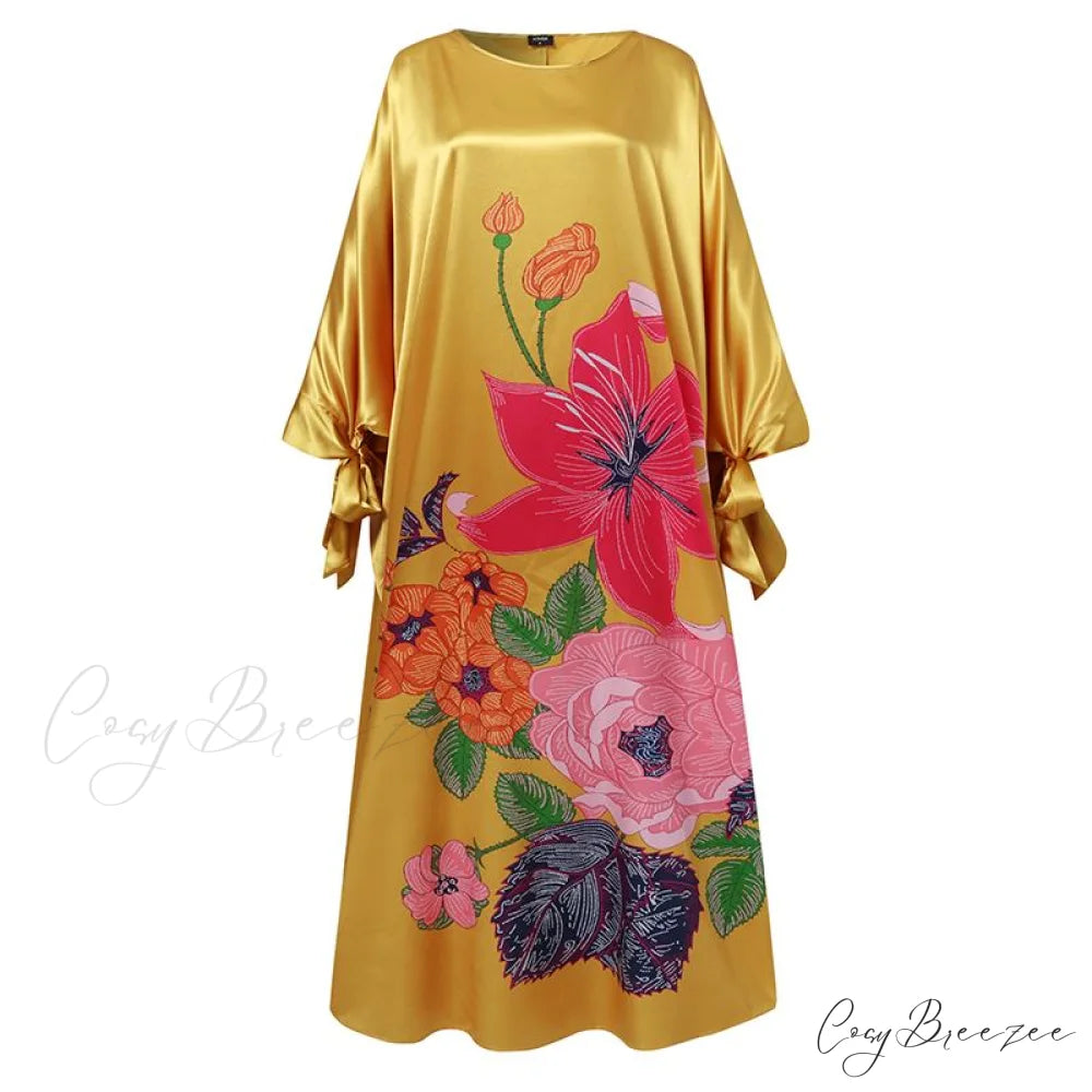 Arm Loose Sundress Party Full-Length Long Vintage Warm-Season Satin Casual Coastal Bohemian BerryBetty Flowered