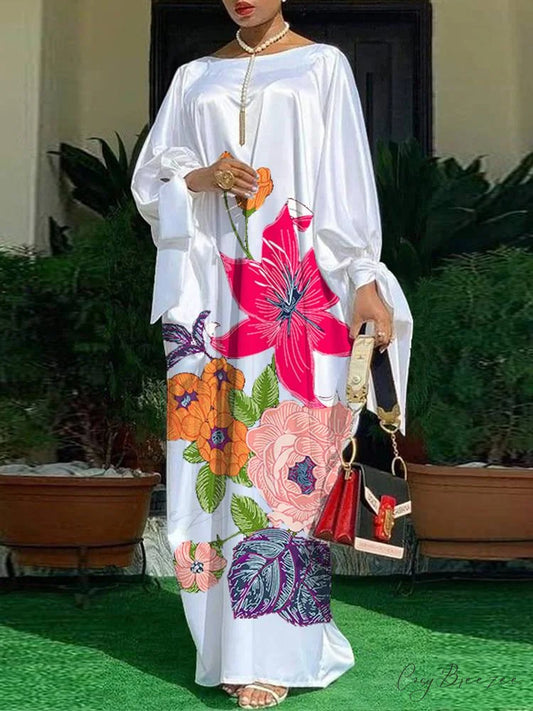 Arm Loose Sundress Party Full-Length Long Vintage Warm-Season Satin Casual Coastal Bohemian BerryBetty Flowered