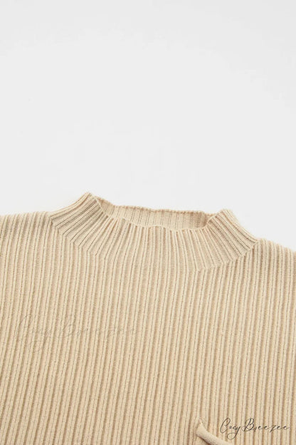 Arm Oatmeal Brief Knit Patch Ribbed with Sweater Pocket