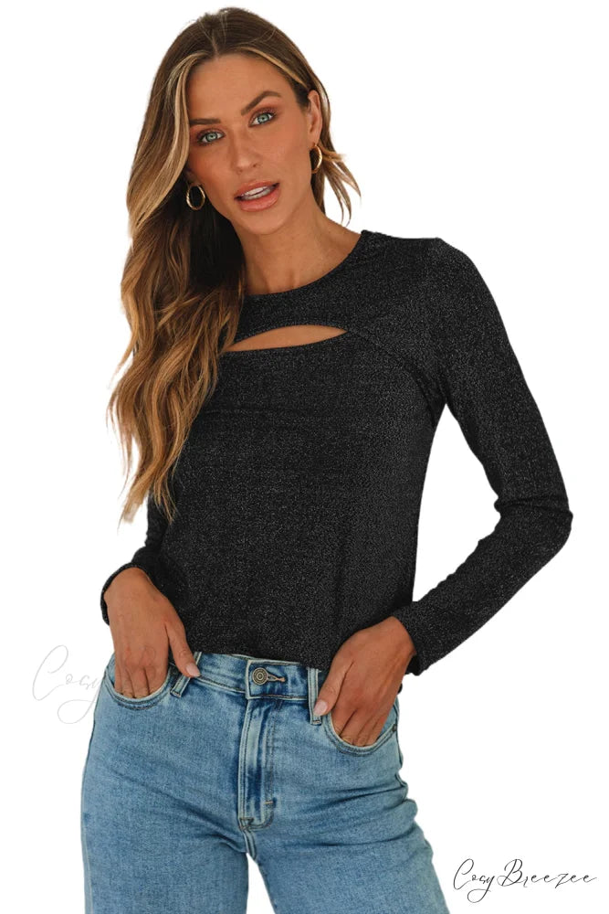 Arm Out in Top Long Metallic Cut Sparkle Black