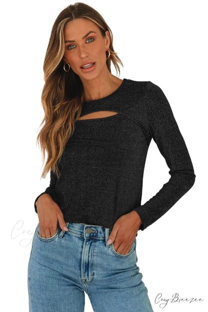 Arm Out in Top Long Metallic Cut Sparkle Black