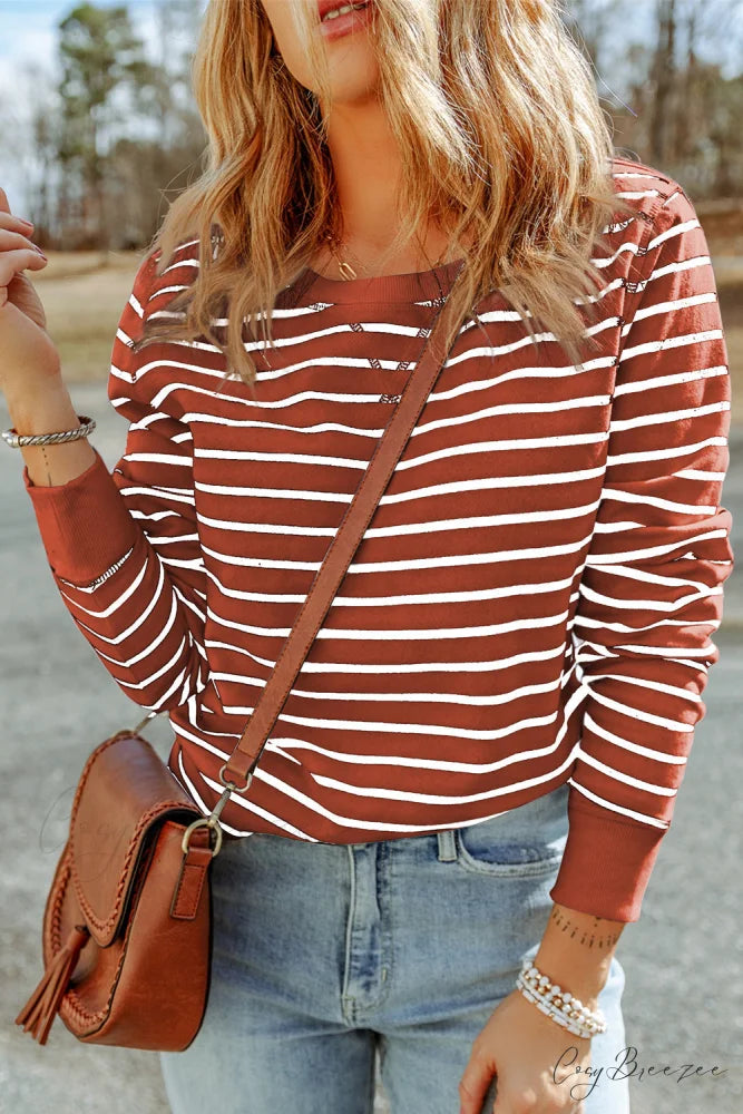Arm Striped Long Top Red Orange / S