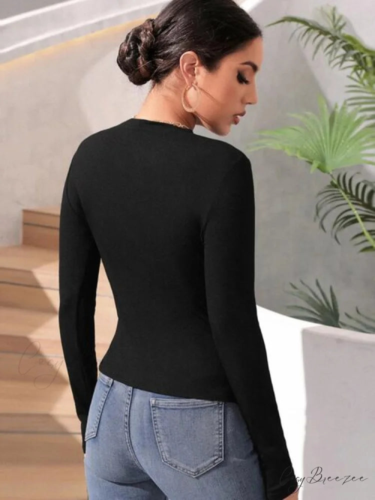 Arm T-Shirt Round Ruched with Long Neck