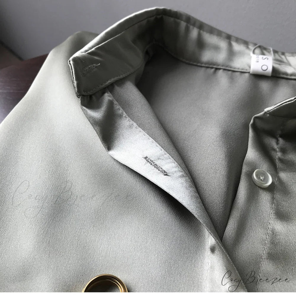 Arm Vintage Ladies Satin Korean Office Long Blouse Button Up Silk Elegant Blouse White Tops