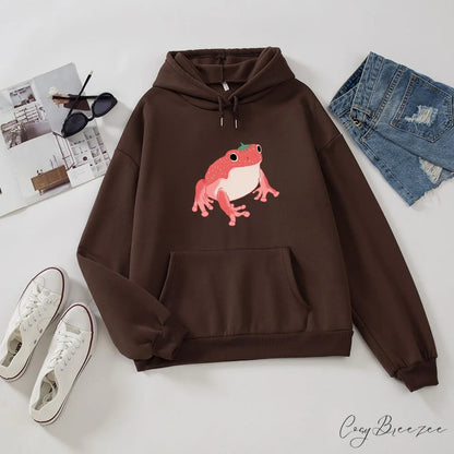 Arm Women Long Frog Pocket for Sweatshirt Harajuku Kawaii Oversized Clothes Pink Hooded Hoodie Girls Hoodies