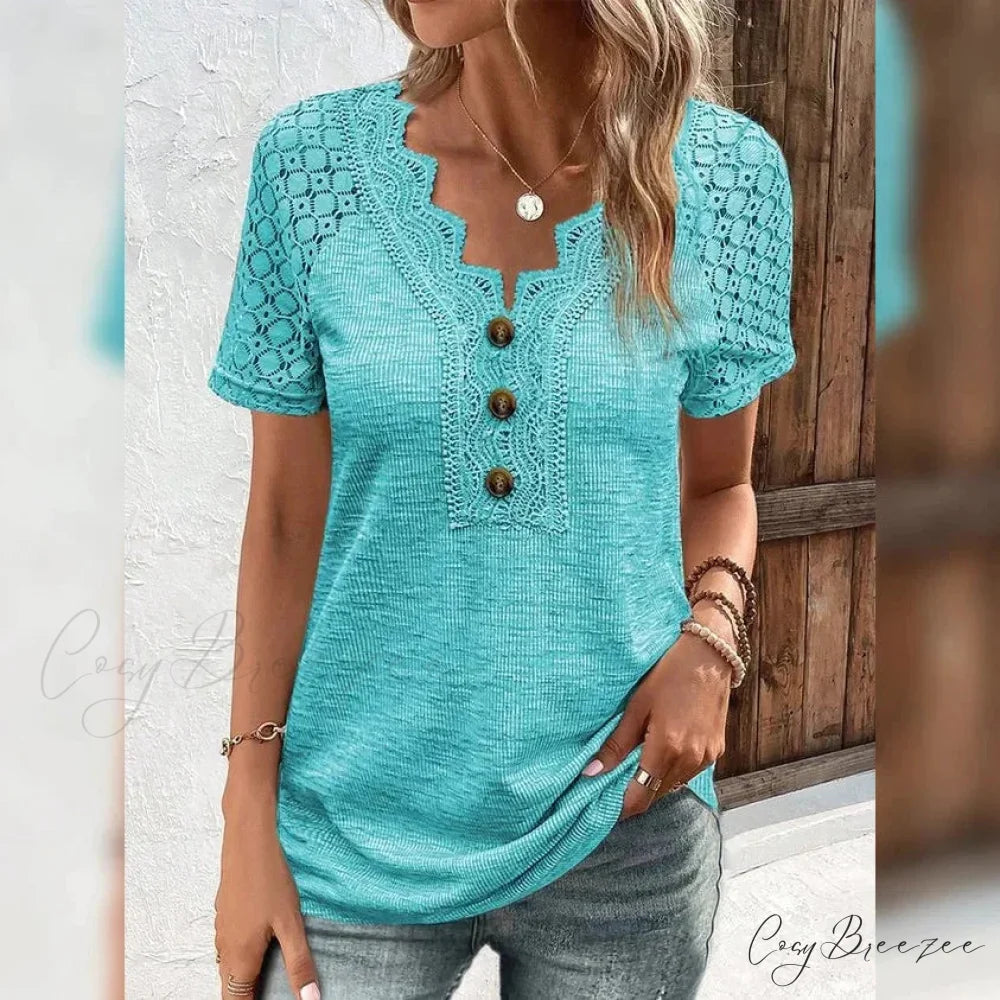 Arm Women’s Brief Button Lace T-Shirt Blue / S