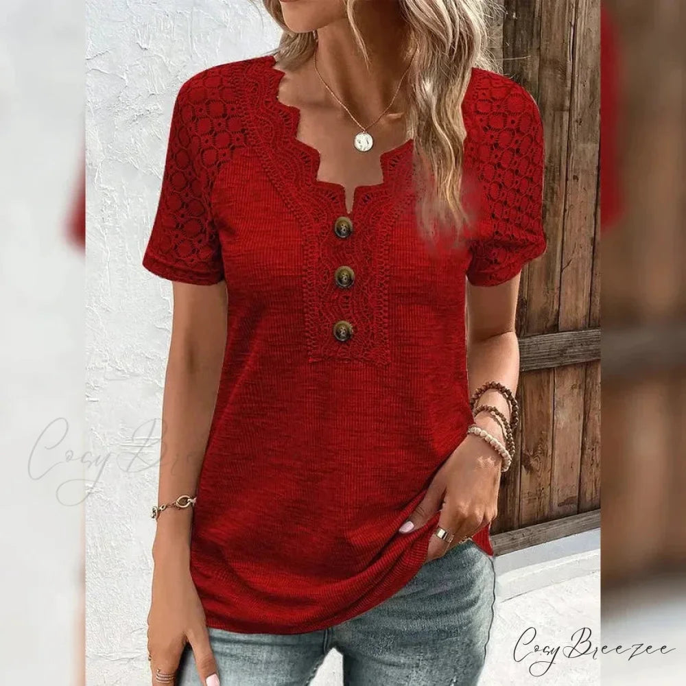 Arm Women’s Brief Button Lace T-Shirt Red / S