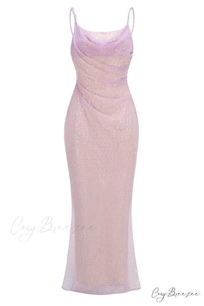 Artemesia Sequin Stylish Backless Maxi Dress XS / Blush