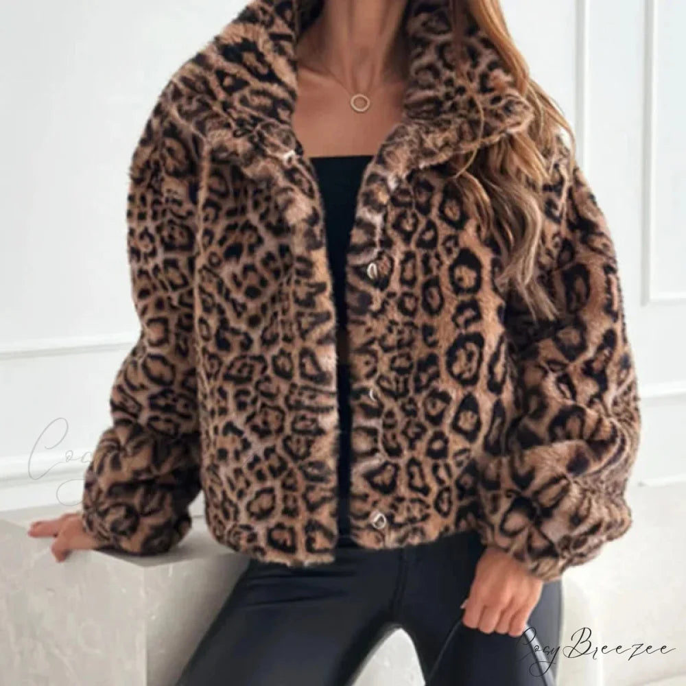 Artificial Texture Leopard Print Coat coats-241228