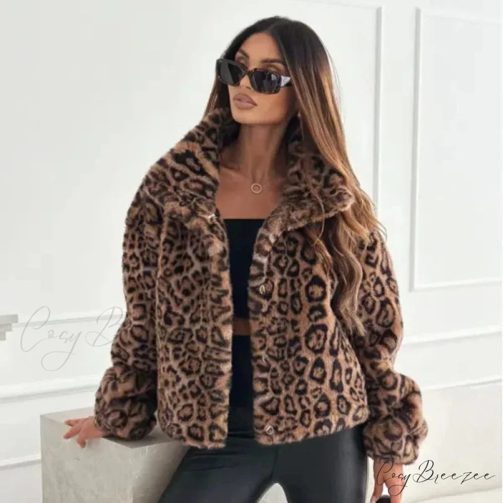 Artificial Texture Leopard Print Coat coats-241228