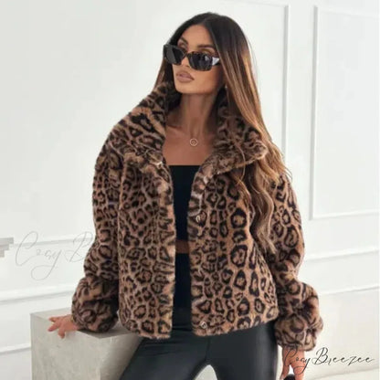 Artificial Texture Leopard Print Coat coats-241228