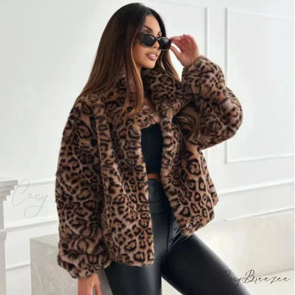 Artificial Texture Leopard Print Coat coats-241228