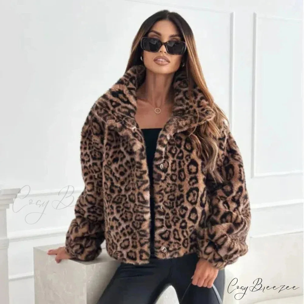 Artificial Texture Leopard Print Coat coats-241228