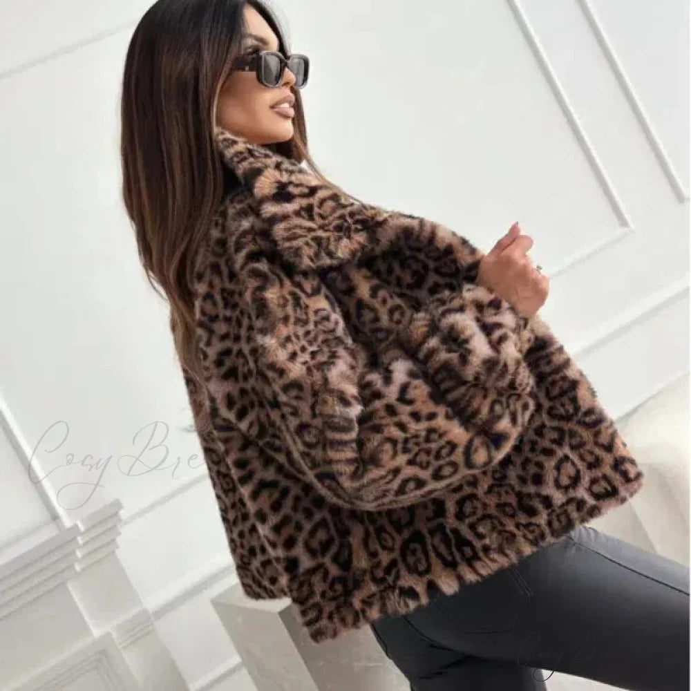 Artificial Texture Leopard Print Coat coats-241228