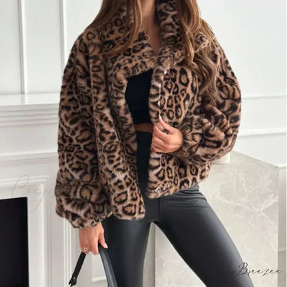 Artificial Texture Leopard Print Coat leopard print / S coats-241228