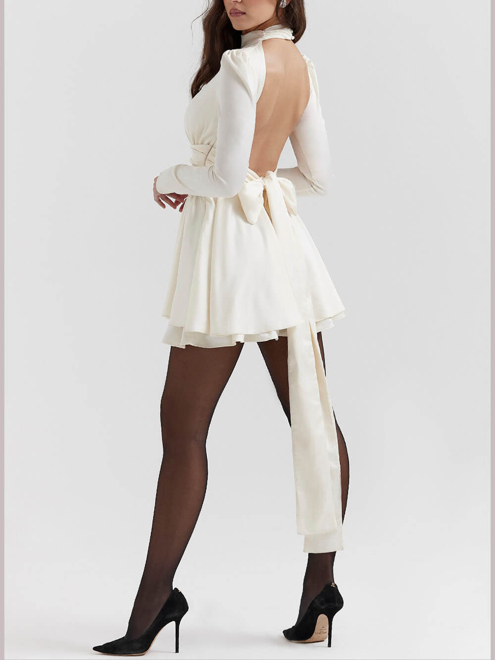 Ivory Bow Stylish Mini Dress