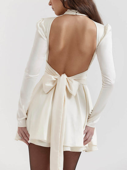 Ivory Bow Stylish Mini Dress