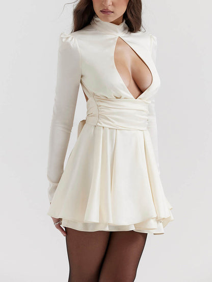 Ivory Bow Stylish Mini Dress