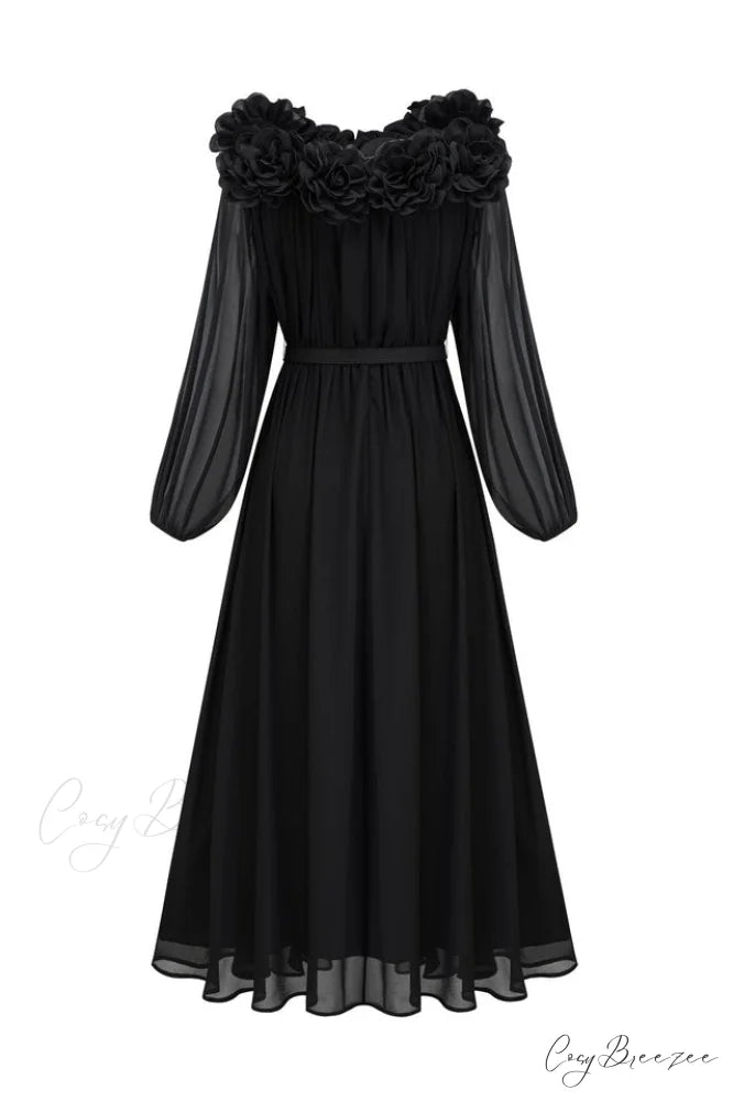 Ascella Flower Stylish Shoulder Maxi Dress